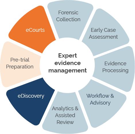 ExpertEvidenceManagement, Pre-trial-Preparation, eDiscovery, eCourts, DataCollection, DocumentReview, EvidencePresentation, EvidenceProcessing, Analytics, AssistedReview, EarlyCaseAssessment, LegalTechnology, eLitigation, Litigator